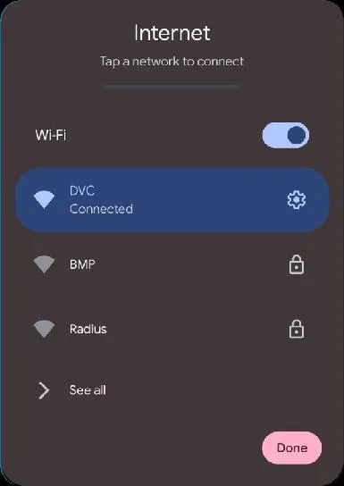 شاشة إعدادات الواي فاي في Vista