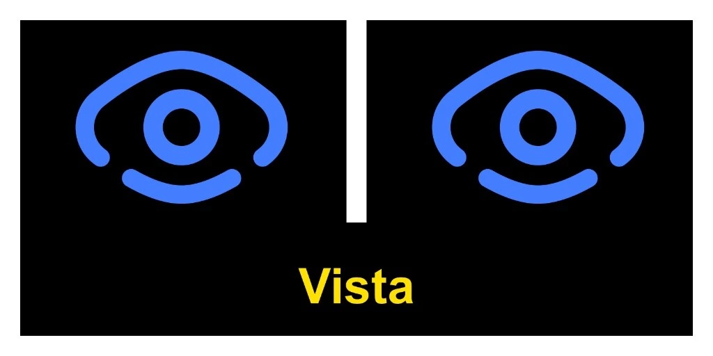 شاشة الترحيب في Vista — عينان زرقاوان IrisVision وكلمة Vista